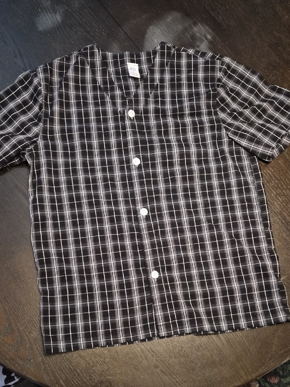 Black and White Plaid Short Sleeve Mens Pj Set - Picture 3 of 6